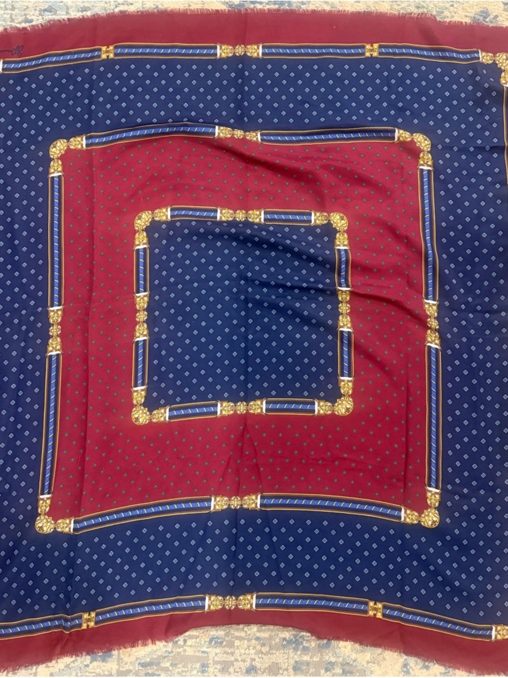 Made in Italy Vintage JPCollections Navy Blue Patterned Polyester Scarf